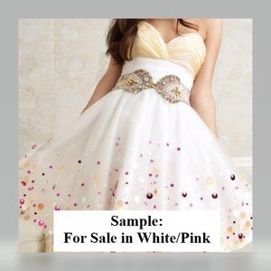 Flirty White/Pink Strapless Embellished Short Formal Dress Size 4